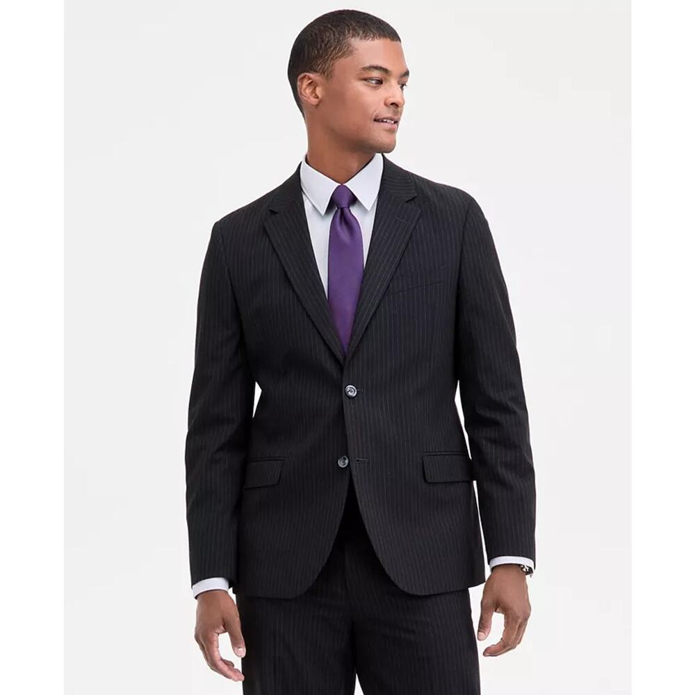Nautica Men's Black Stripe Stretch Gaff Formal Modern-Fit Suit Blazer Size 42S